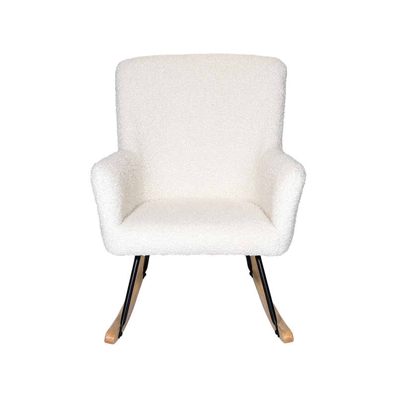 Teddy gestoffeerde zweefvlieger Recliner witte bont stof schommelstoel voor woonkamer, slaapkamer