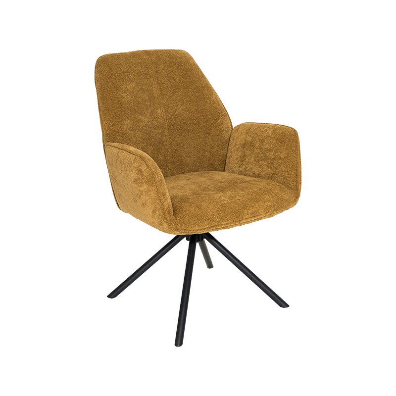 360 ° Swivel stof eetkamerstoel met stalen frame en gewatteerde bekleding